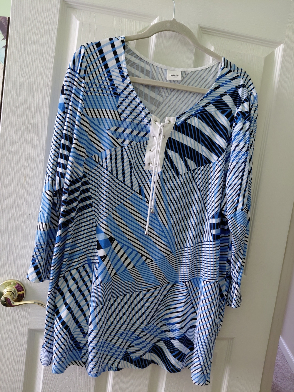 Rafaella Blue, Navy & White Lace-Up Geometric Swim Coverup